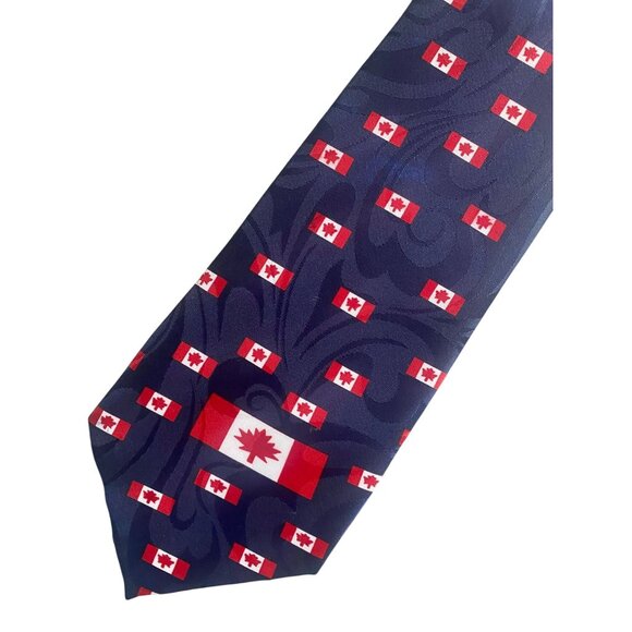 Moons Canadian Flag Tie Maple Leaf Navy Blue Made In Korea - Picture 1 of 3